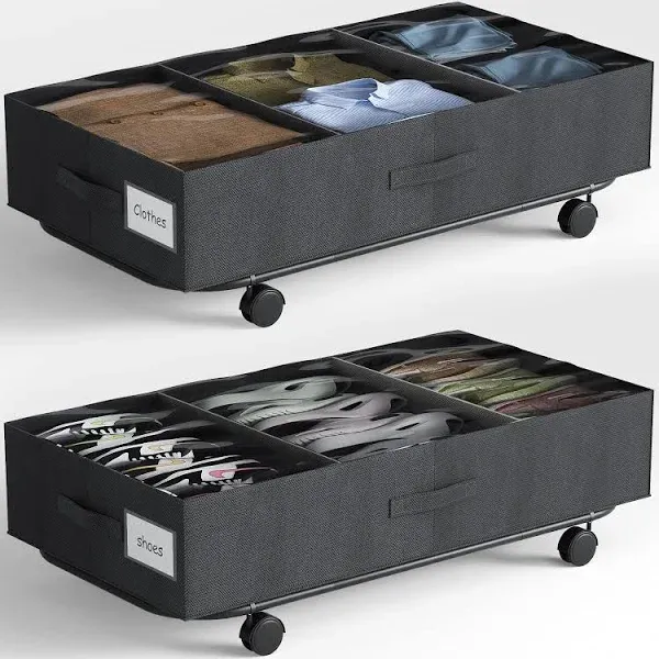 ITEFDtutNE 2 Pack Under Bed Storage with Wheels & Adjustable Dividers