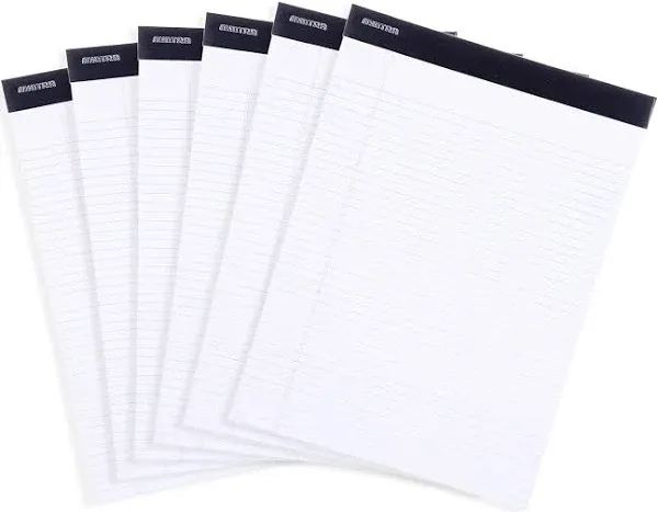 Mintra Office Legal Pads - ((BASIC WHITE 6Pk, 8.5In X 11In, WIDE RULED)) - 50 Sh