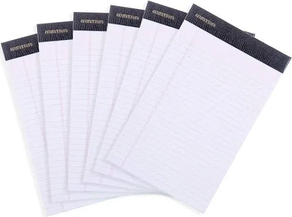 Mintra Office Legal Pads - ((BASIC WHITE 6pk, 8.5in x 11in, WIDE RULED)) - 50 Sh