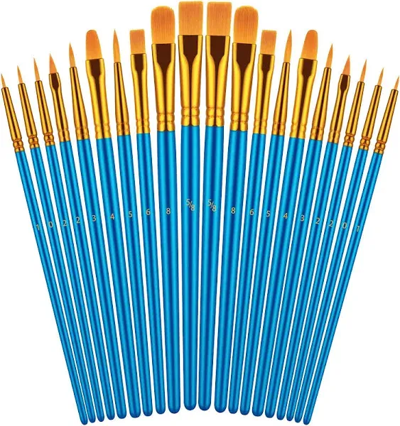 Paint Brushes Set for Acrylic Painting, 20 Pcs Oil Watercolor Acrylic Paint Brush, Artist Paintbrushes for Body Face Rock Canvas, Kids Adult Drawing Arts Crafts Supplies, Blue