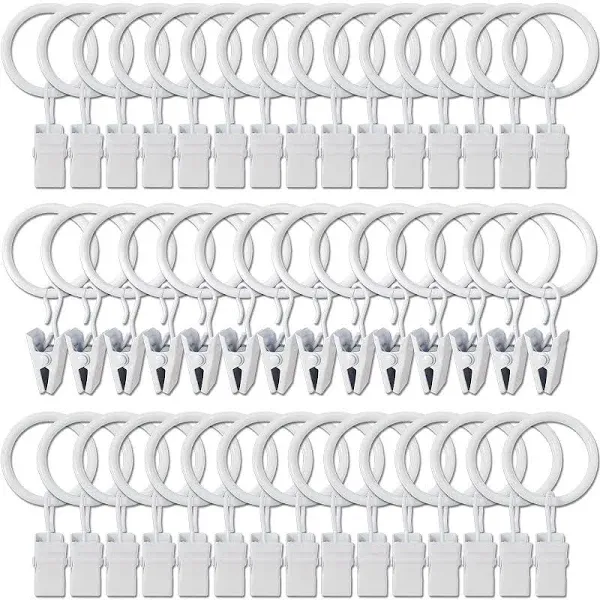 AMZSEVEN 40 Pack Metal Curtain Rings with Clips Drapery Clips Hooks