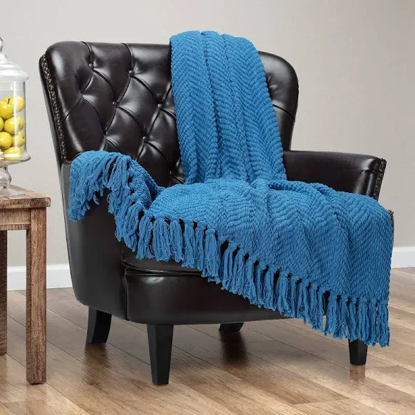 Chanasya Textured Knit Throw Blanket with Tassel