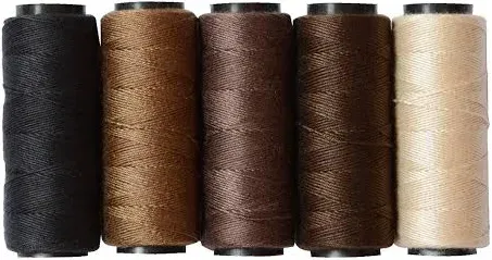 5 Rolls Sewing Threads Hair Extension Threads Weaving Threads Using for Hand Sewing Hair Welf Wig DIY (Black, Brown, Dark Brown, Beige, Khaki)