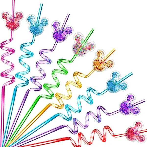 24Pcs Glitter Mouse Straws for Kids Party Favors, Straws for Birthday Party S...