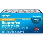 Amazon Basic Care Ibuprofen Tablets, Fever Reducer and Pain Relief from Body Aches, Headache, Arthritis and more, Brown, 200 Count