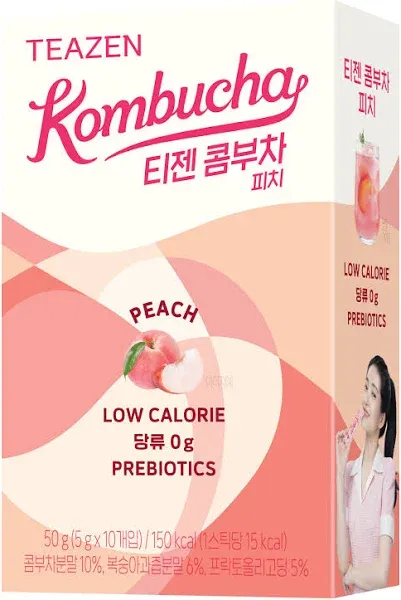 【BTS Favorite】Peach Kombucha Drink Mix - Probiotic Health Beverage, 10 Packets* 0.17oz