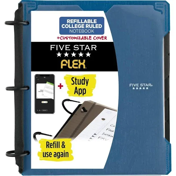 Flex Refillable Notebook + Study App, 1 Inch Binder with Customizable Cover, Col