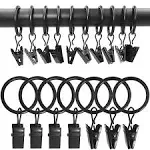 100 Pack Black Curtain Rings with Clips, 1.26&#034; I D Set of 100, 