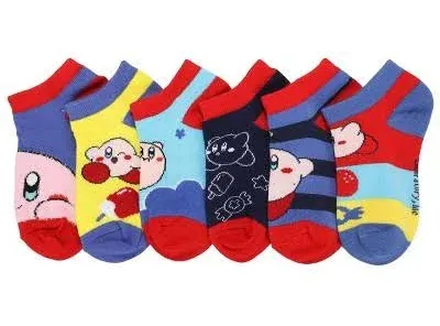 Kirby Character Art 6-Pack Youth Ankle Socks with Chenille Elements