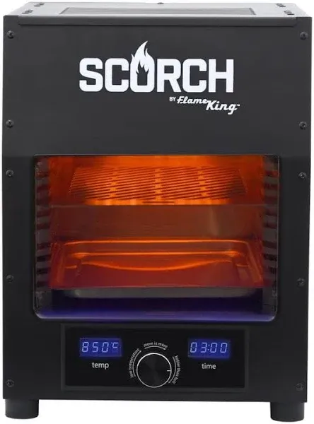 Flame King Scorch Smokeless Infrared Electric Broiler for Indoor Use, Fits on Kitchen Counter, Insulated, Comes with Broiler Tray Black