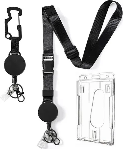 DELSWIN Retractable Keychain Badge Reels, Breakaway Neck Lanyard for Keys, with Carabiner, Key Ring and Vertical 2-Cards ID Holder