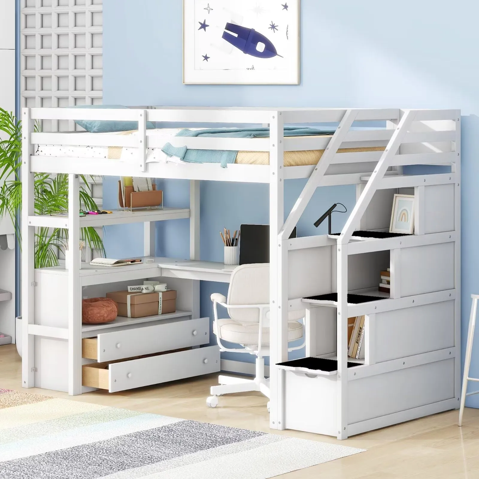 Merax Twin Loft Bed with Stairs and Desk