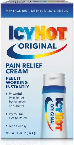 Icy Hot Original Pain Relieving Cream 1.25 oz. Powerful Pain Relief for Muscles & Joints White