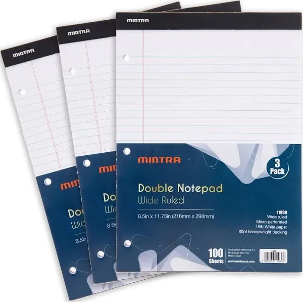 Mintra Office Legal Pads (Double Pad 3pk (Canary), 8.5in x 11in (Narrow Ruled))