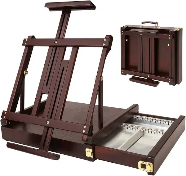 MEEDEN Studio Sketchbox Table Easel with Metal Lined Drawer - Adjustable Solid Beech Wood Tabletop Easel & Sketchbox Artist Easel with Storage, for Studio or Plein Air - Holds Max 34", Walnut