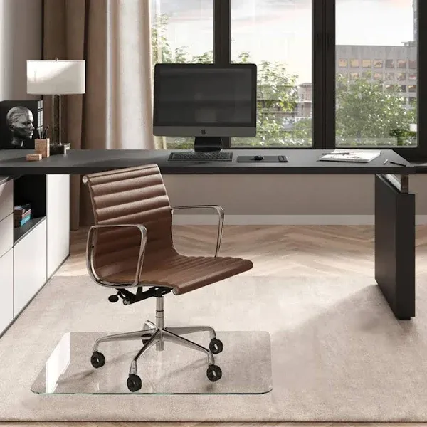 Vitrazza Glass Office Chair Mat – 36” x 42” Desk Mat with Ultra-Clear Safety Glass/Creates Smooth, Easy Glide/Protects Against Carpet Imprints/Perfect for Home and Office Spaces (Luminoso)