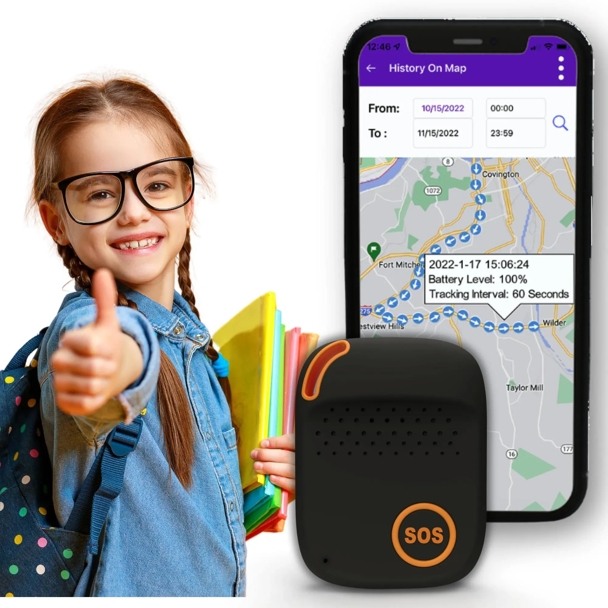 GPS Tracker for Kids - Seculife Real-time Tracking Device with SOS Button & 2-Way Speakerphone - Safety Electronics for Kids, Special Needs, Autism,