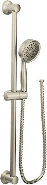 Moen A725BN Drop Ell for Handheld Showerhead, Brushed Nickel with Moen 3668EPBN Handheld Showerhead with 69-Inch-Long Hose Featuring 24-Inch Slide Bar, Brushed Nickel