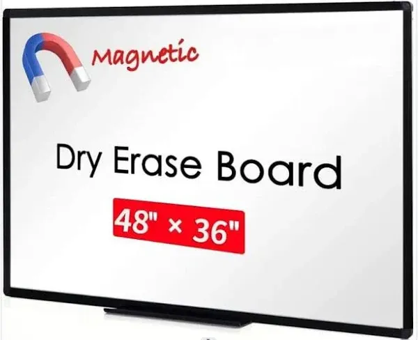 Magnetic Dry Erase White Board, 36 X 24 Inches, Black Aluminium Frame