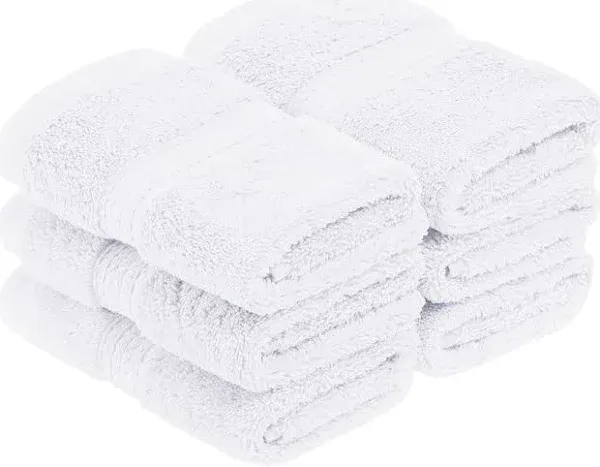 Superior Egyptian Cotton Pile Face Towel/Washcloth Set of 6, Ultra Soft Luxury Towels, Thick Plush Essentials, Absorbent Heavyweight, Guest Bath, Hotel, Spa, Home Bathroom, Shower Basics, White