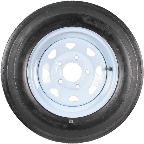 USED 5.30-12 Trailer Tire On Rim 5.30x12 530-12 Yf 4jX12 5 Lug White Spoke Wheel