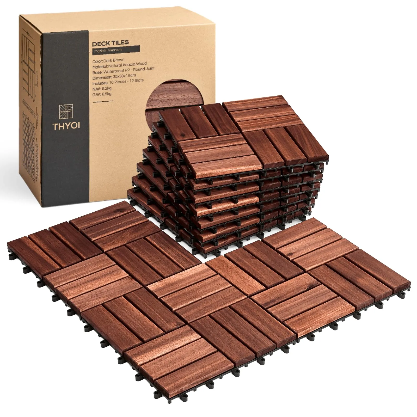 FFD Pack of 10 Acacia Wood Interlocking Deck Tiles