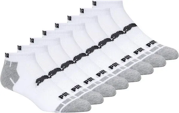 Puma Men&#039;s Cushioned 8-Pair Low Cut Socks  Large (8-12)  White with Black/Gray