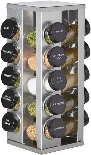 Heritage 20-Jar Revolving Filled Spice Rack Organizer 13 in Tall Silver