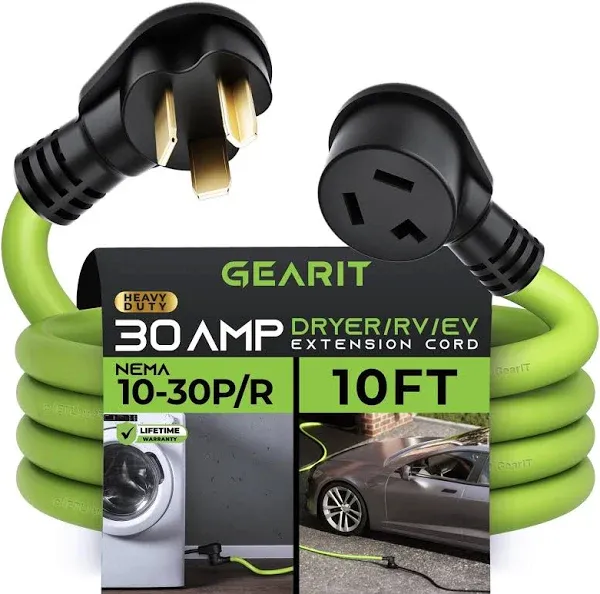 GEARit 30 Amp (50 Feet) 3 Prong Dryer Extension Cord NEMA 10-30P to 10-30R STW 10AWG/3 Heavy Duty, RV EV Charging Cable 125/250V