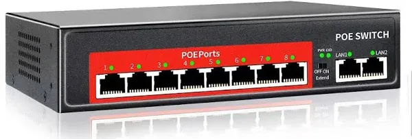 AI PoE Switch (8 POE Ports +2 Uplink), 802.3af/at PoE+ 100Mbps, 120W Built-in Power, Extend to 250Meter,Unmanaged Metal Plug and Play