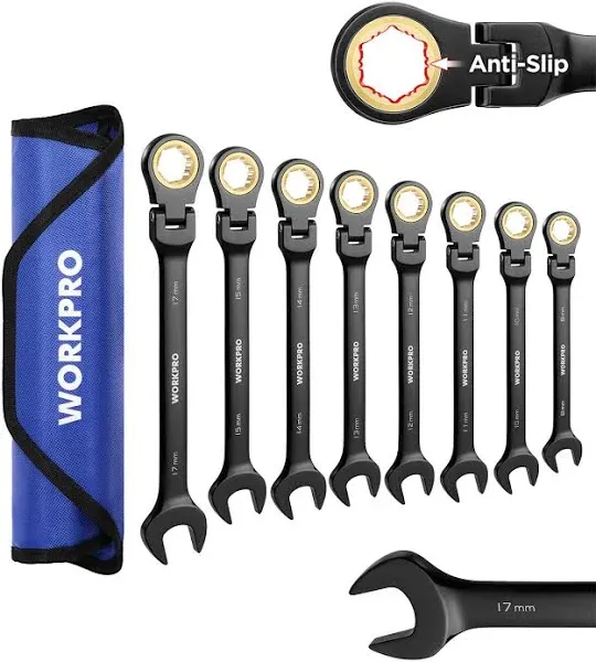 WORKPRO 8-Piece Flex-Head Ratcheting Combination Wrench Set, SAE 6-Piece Mini Pliers Set