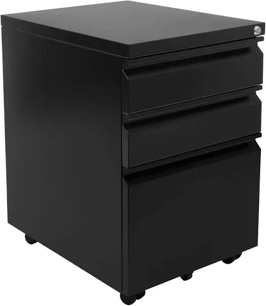 Black 3 Drawer Mobile File Cabinet, Locking File Cabinet under Desk, Locking Fil