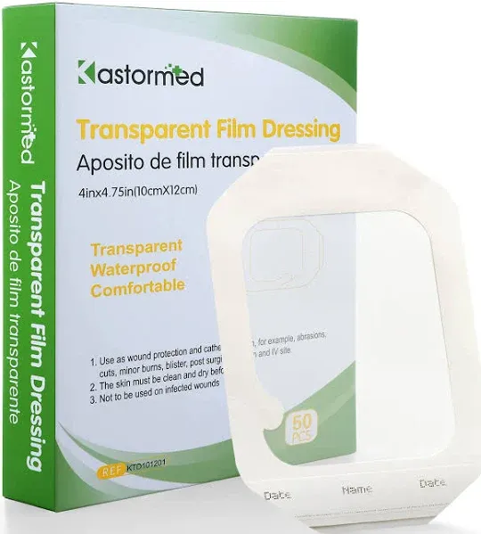 Transparent Film Dressing 4&#039;&#039; X 4.75&#039;&#039;, 50 Packs, Waterproof Wound Cover Bandage