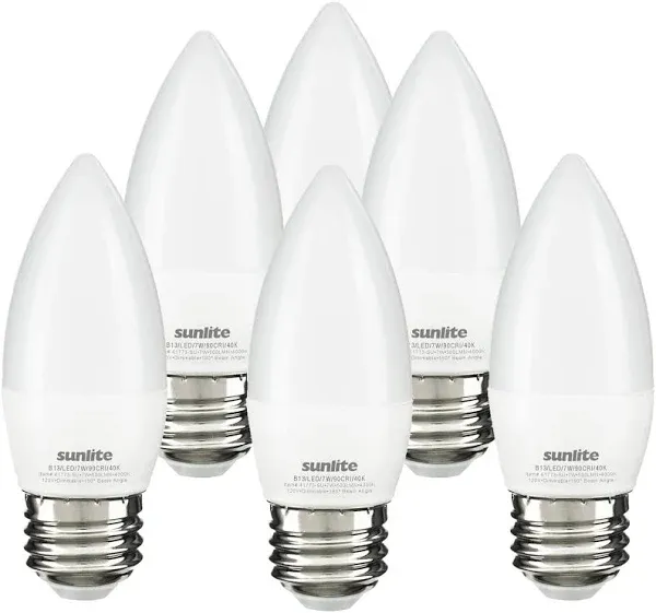 Sunlite LED B13 7W 60W Dimmable E26 Base Chandelier Light Bulb