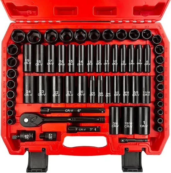 64pcs 3/8&#034; Socket Set,Drive Impact Socket Set, SAE/Metric, Deep &amp; Shallow, Cr...