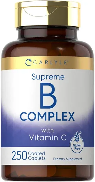 Carlyle Vitamin B Complex Plus Vitamin C | 250 Caplets | Vegetarian, Non-GMO and Gluten Free Supplement