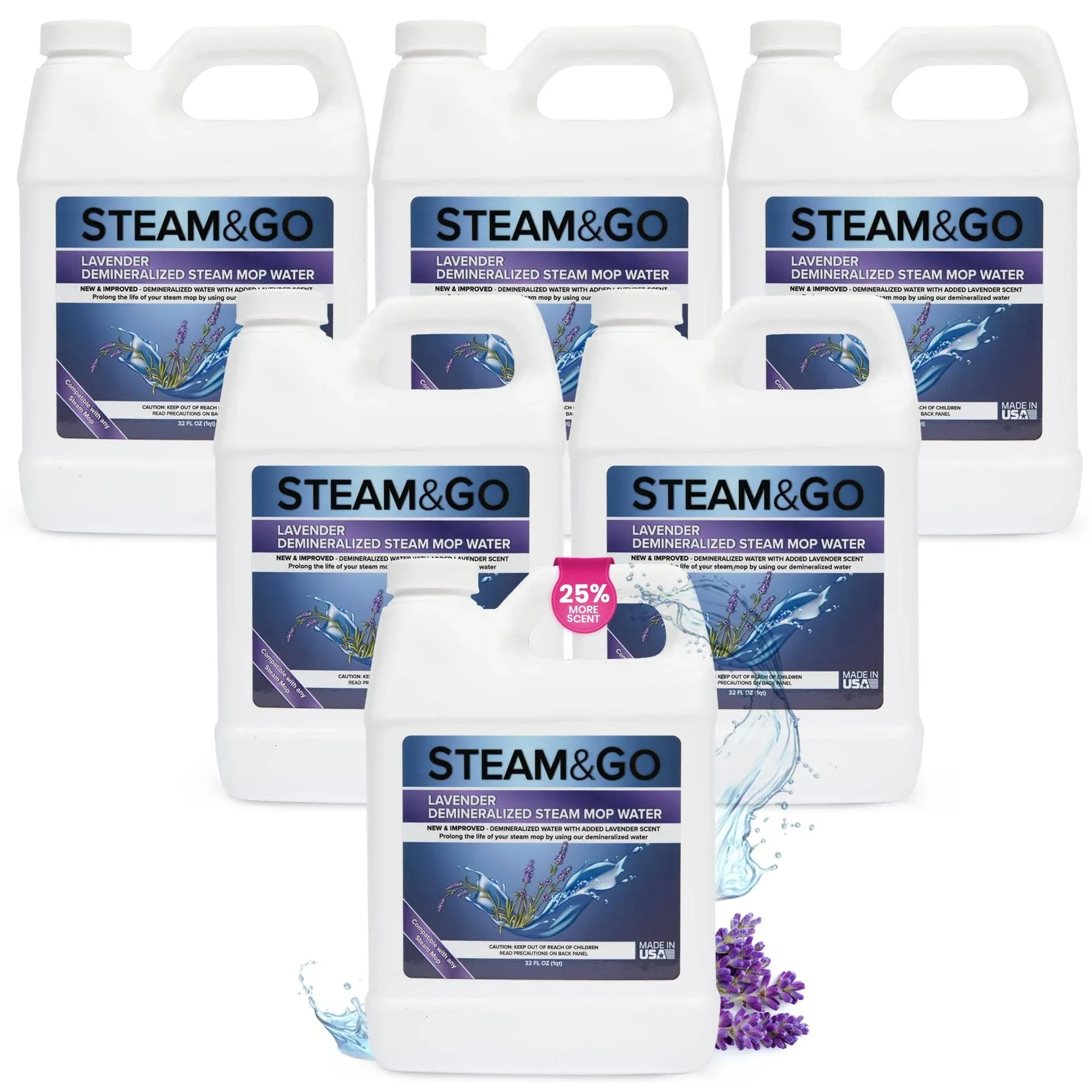 Steam and Go Demineralized Water - Lavender Scent - Cleaning Solution for Steam Mop, Floor Cleaner Solution, & More - Ready-to-Use Multi-Surface Floor Cleaning Solution - Lavender - 128 Fl. Oz