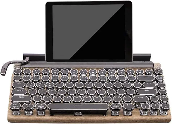 لوحة مفاتيح ميكانيكية Itigoitie Retro Typewriter Mechanical Keyboard, Punk Bluetooth Wireless Keyboard with 83 Keys,LED Backlit,Round Keycaps,Compact 75% Layout Wired Keyboard for iOS/Android/Windows/Mac/ipad,Wood Color