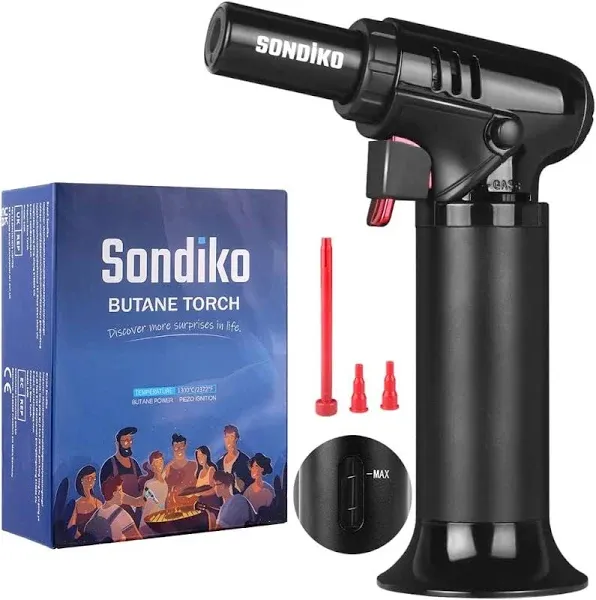 Sondiko Butane Torch with Fuel Gauge S907, Refillable Soldering Torch Lighter wi