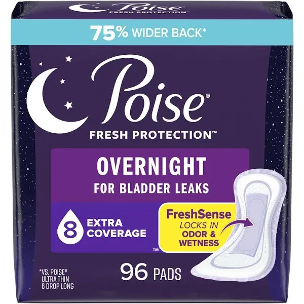 Poise Incontinence Pads &amp; Postpartum Overnight Incontinence Pads, 8 Drop Extra