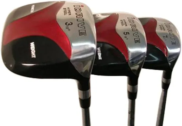 iDrive Men's Red Square Anti-Slice Draw Fairway 3 5 7 Wood Set