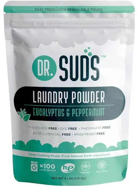 New Dr Suds Natural Laundry Detergent Powder 100+ Loads Eucalyptus & Peppermint Made with Natural Earth Ingredients