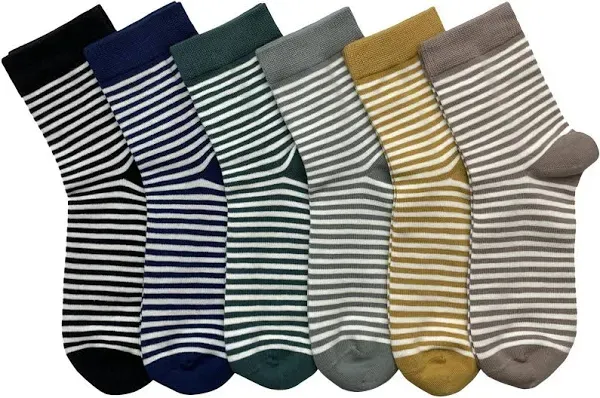 Womens Mini Crew Socks Combed Cotton Casual 5-10 Color#02 (Stripe 6-pairs)