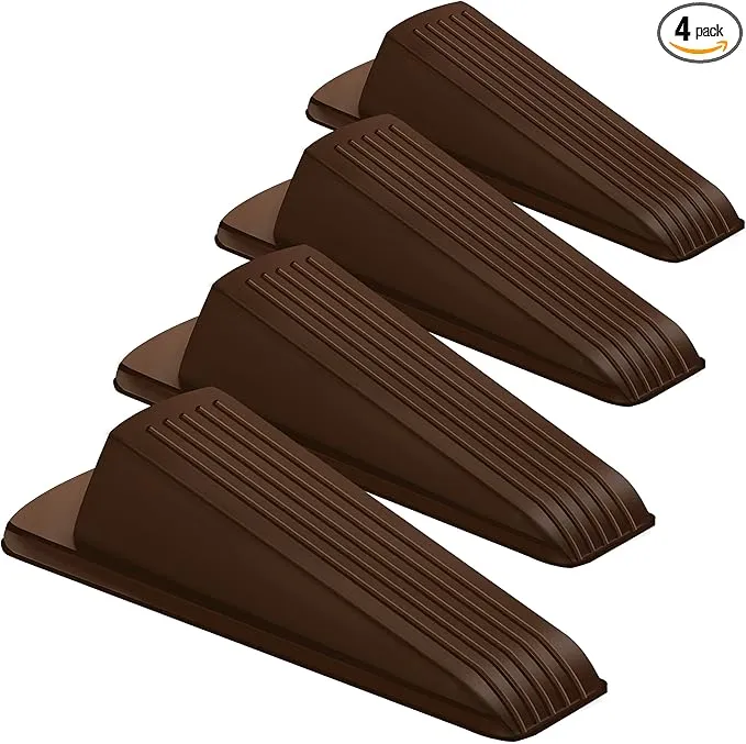 4 Pack Premium Rubber Door Stoppers Wedge, Door Stops for Carpet Heavy Duty Door, for Bottom of Door on Tile, Concrete, Carpet, Wooden Floor (Brown)