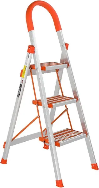 LUISLADDERS 3 Step Stool Aluminum Lightweight Step Ladder Folding Anti-Slip with Rubber Hand Grip 350lbs Capacity Home and Kitchen Anti-Slip Stepladders