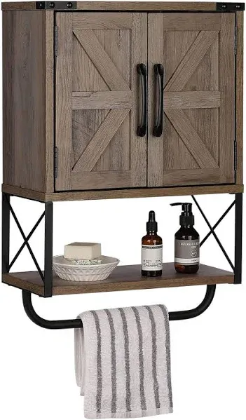 RUSTOWN Farmhouse Rustic Medicine Cabinet with Two Barn Door,Wood Wall Mounted S