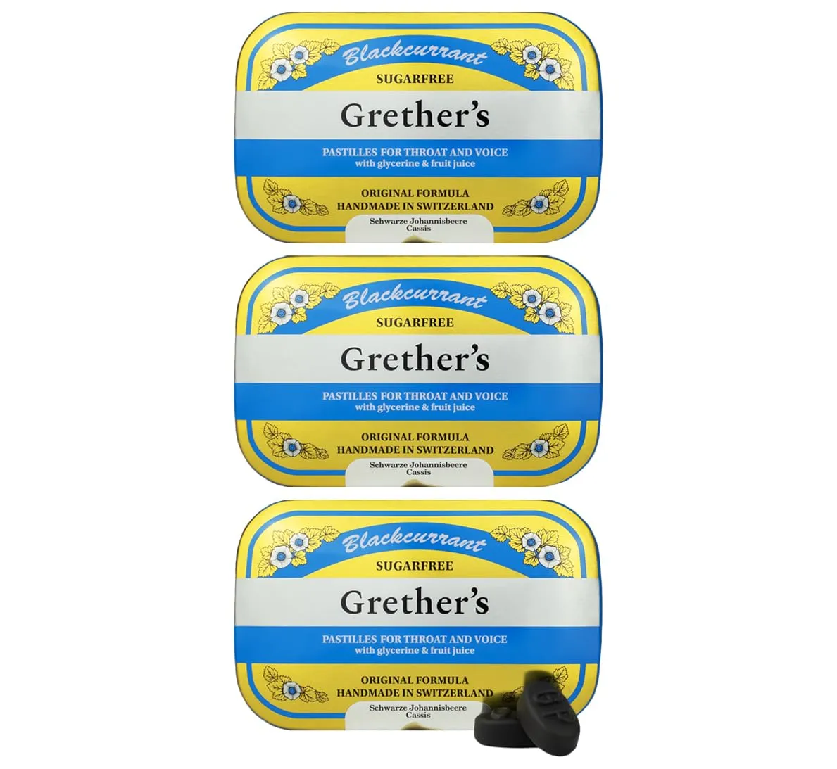 GRETHER'S Sugarfree ElderFlower Pastilles - Natural Dry Mouth Relief - Soothing Throat & Healthy Voice - Gift for Singers - 2.1 oz. 3-Pack