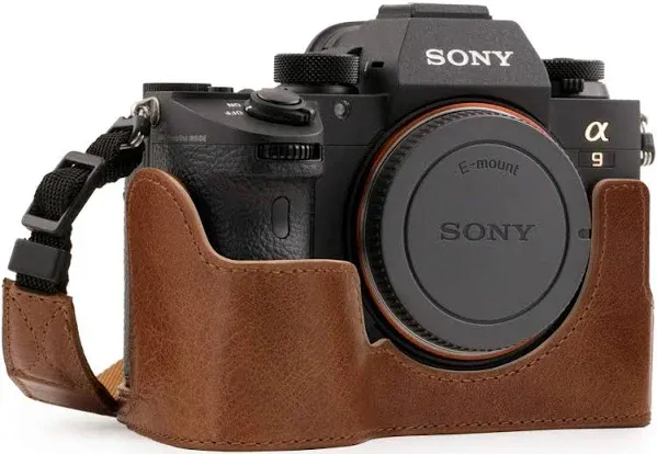 MegaGear Ever Ready Genuine Leather Camera Half Case and Strap for Sony Alpha A7 III, A7R III