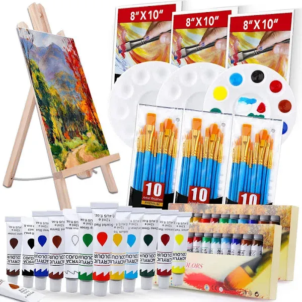 61PCS Acrylic Paint Set for Adults &amp; Kids, Art Painting Supplies W/ Wooden Easel