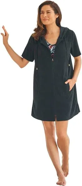 Swim 365 Women's Plus Size Hooded Terry Swim Cover Up